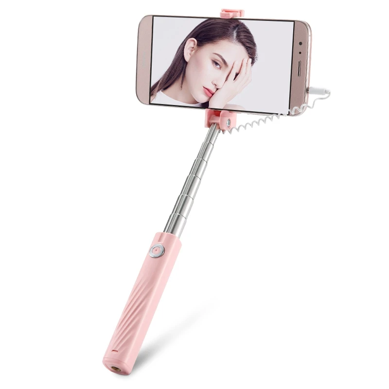 FLOVEME селфи палка Монопод универсальный селфи палки для iPhone 6 5 4 селфи палка для samsung huawei Xiaomi с проводом 3,5 мм Jack - Цвет: Pink