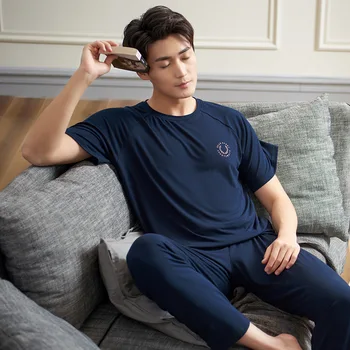 

Pajamas Men's Summer Modal Short-sleeved Trousers Home Service Thin Men's Plus Fat Large Size Suit Pijama Hombre Verano Fashion