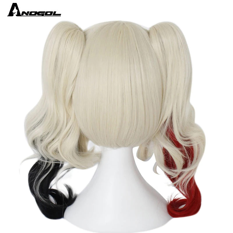 ANOGOL Harley Quinn Suicide Squad Ponytail Wig High temperature fiber Synthetic Cosplay Wigs For Girls Halloween Party Role Play