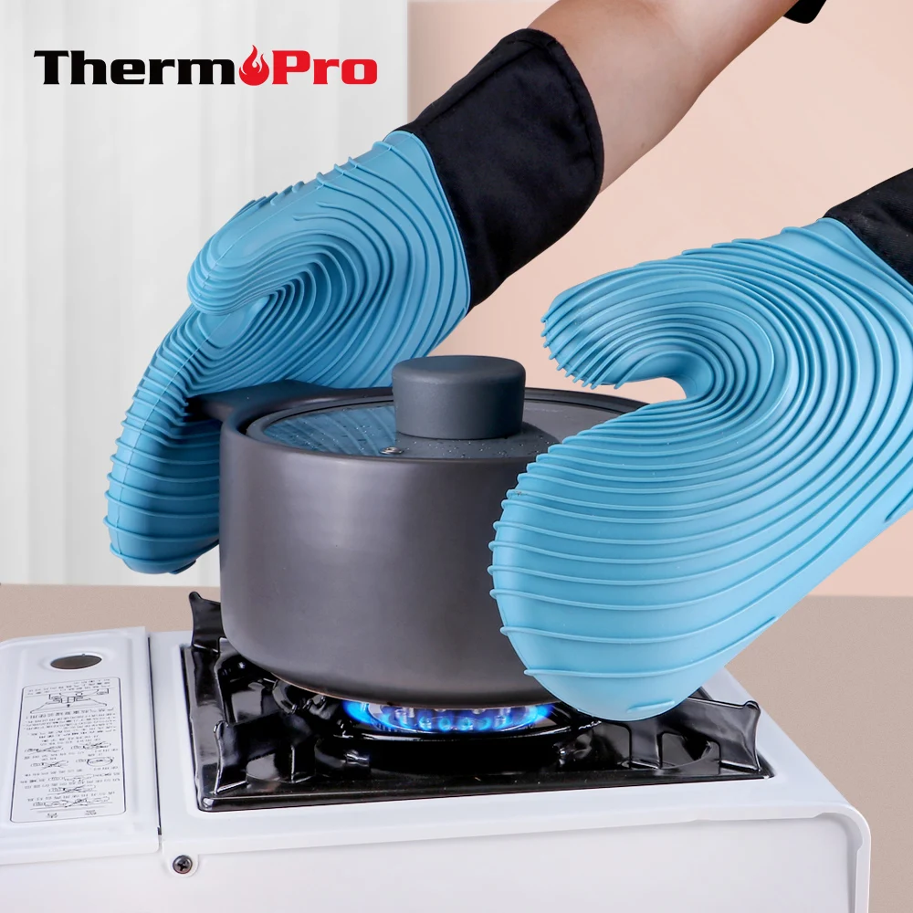 ThermoPro GL01 250℃ Silicone Heat Resistant Oven Gloves Waterproof Microwave Oven Mitts Kitchen Cooking Baking Barbecue Gloves silicone oven mitts silicone oven gloves