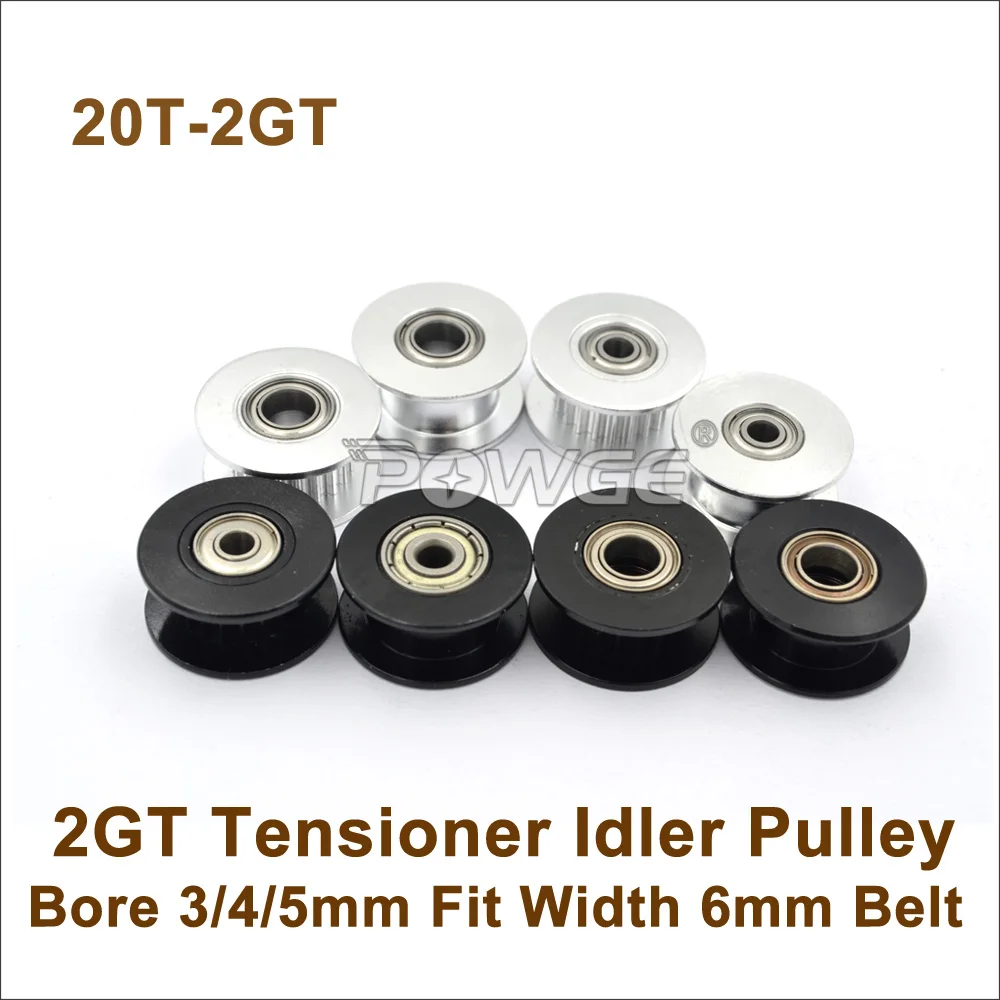 Powge Pcs 20 Dentes 2gt Idler Pulley Bore mm com Dentes para w = mm Gt2 20 2m Cinto t 20 Dentes Gt2 Passiva Polia com Rolamento