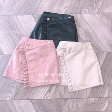 Весенне-осенняя юбка из искусственной кожи для девочек юбка трапециевидной формы для малышей детская юбка Детская уличная одежда, несимметричная элегантная юбка из искусственной кожи с рюшами для детей возрастом от 3 до 9 лет