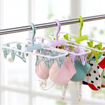 

Creative Windproof 12-Clip Foldable Hanger Underwear Socks Hanger Non-Slip Clothes Clip Children's Drying Rack