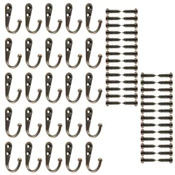 

25 Pieces Wall Hooks Mounted Robe Hooks Cloth Hanger Coat Hanger 54 Pieces Screws for Bath Kitchen Garage Single Coat Hanger