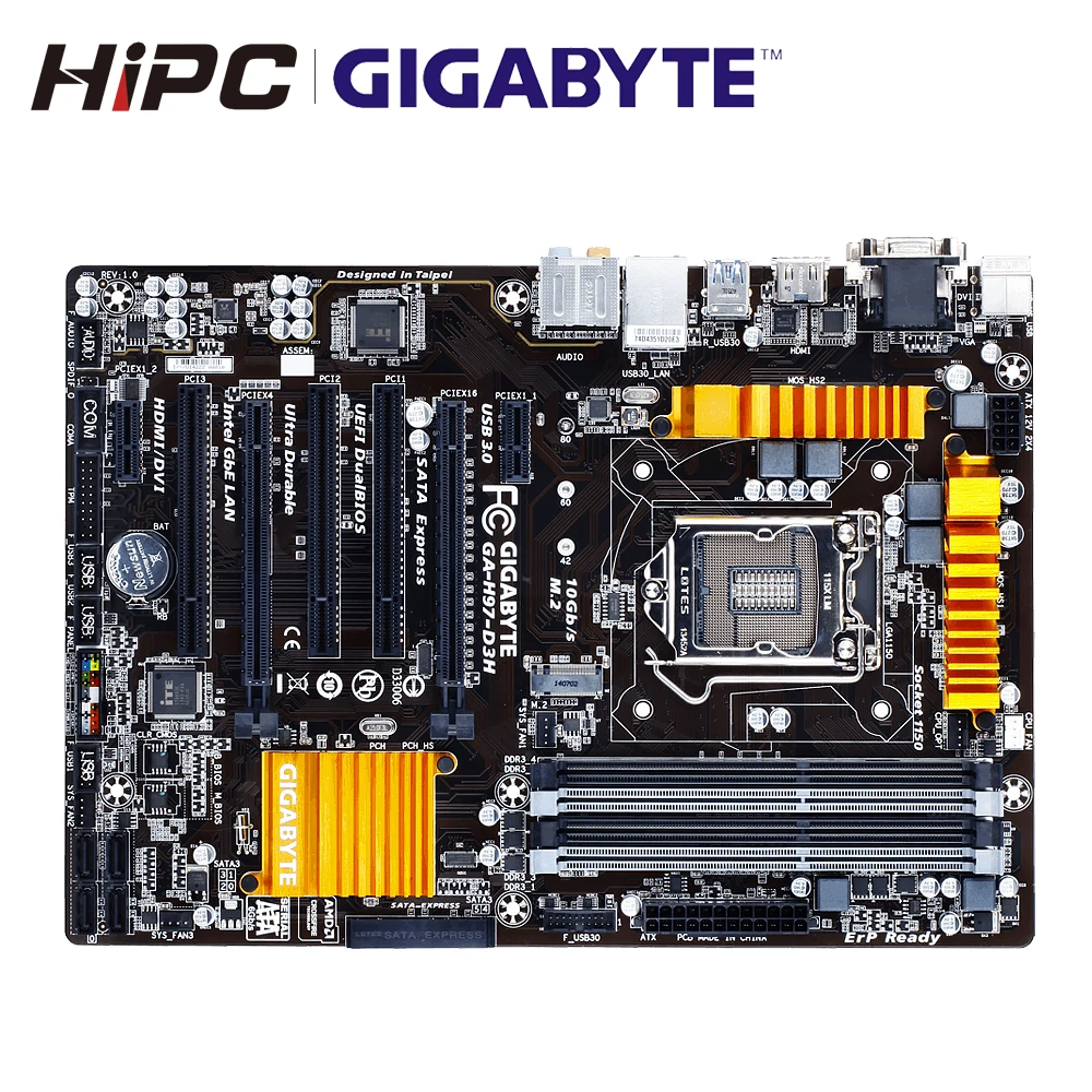 

Gigabyte GA-H97-D3H Desktop Motherboard H97-D3H H97 LGA 1150 DDR3 32G SATA3 USB3.0 VGA DVI HDMI M.2 ATX Used Mainboard