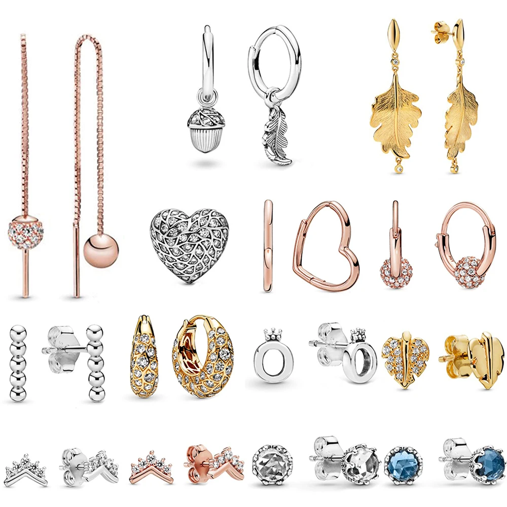 

2019 Autumn new notice of brightness leaf pink hoop tiara bone heart silver crown sterling lady charm ear hanging jewelry