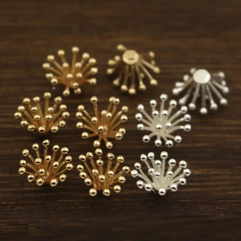 30pcs 10x15mm Brass Casted Stamping Filigree Pistils Stamens Flower Clusters with Ball Pins Charms Quality Findings DIY