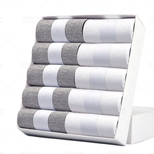 HSS Brand Men's Cotton Socks New Style Black Business Men Socks Soft Breathable Summer Winter for Male Socks Plus Size (6.5-14) 5White5Gray