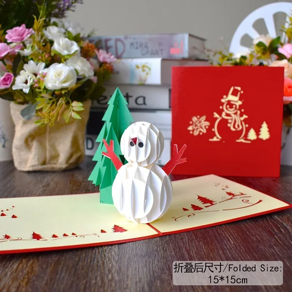 Snowman Рождественские открытки Рождественская елка зимний подарок всплывающие открытки Рождественские украшения наклейки Лазерная резка Новогодние поздравительные открытки - Цвет: Snowman