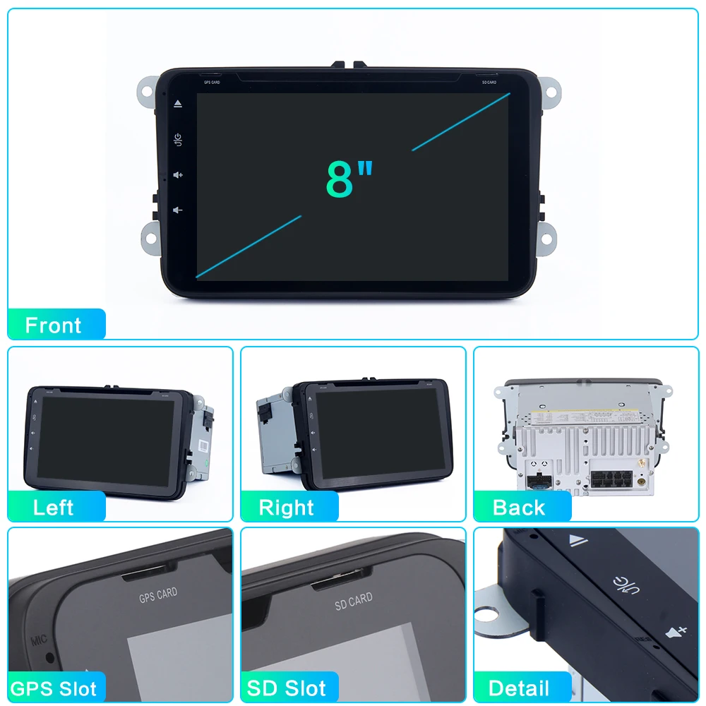 Top Dasaita 8" IPS 2 Din Car DVD Player Android 9.0 for VW Passat Golf 5 6 Polo Tiguan Jetta Touran GPS Radio 4G RAM 1024*600 MP3 11