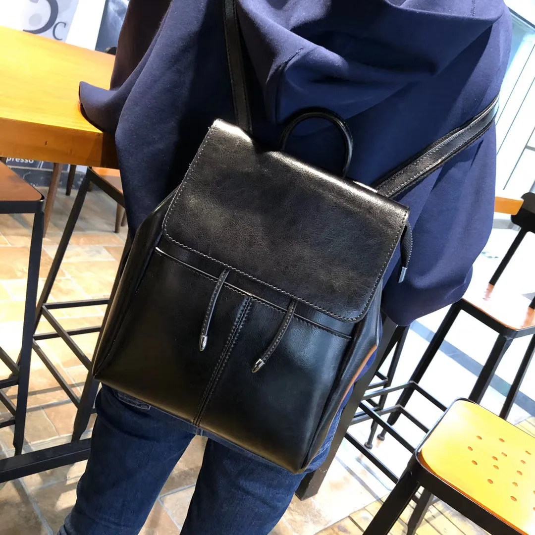 

Bag Women's 2020 New Style Backpack Genuine Leather Korean-style Retro England Simple Nappa Leather Backpack College Style Schoo