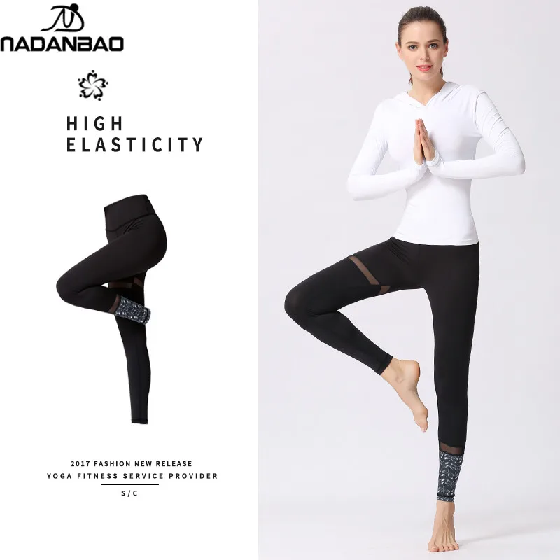 

NADANBAO 2019 Women Seamless Yoga Sets High Waist Gym Mesh Leggings Shirts Fitness Suit