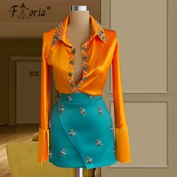 Haute Couture Two Piece Cocktail Dresses Long Sleeves Fashion Rhinestones Prom Dress Celebrity Party Gown Vestidos De Cocktail