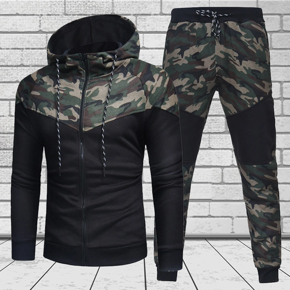 Tracksuit Sportswear Shirt Workout-Clothes Jogging-Suit 2piece-Set Camouflage Men And