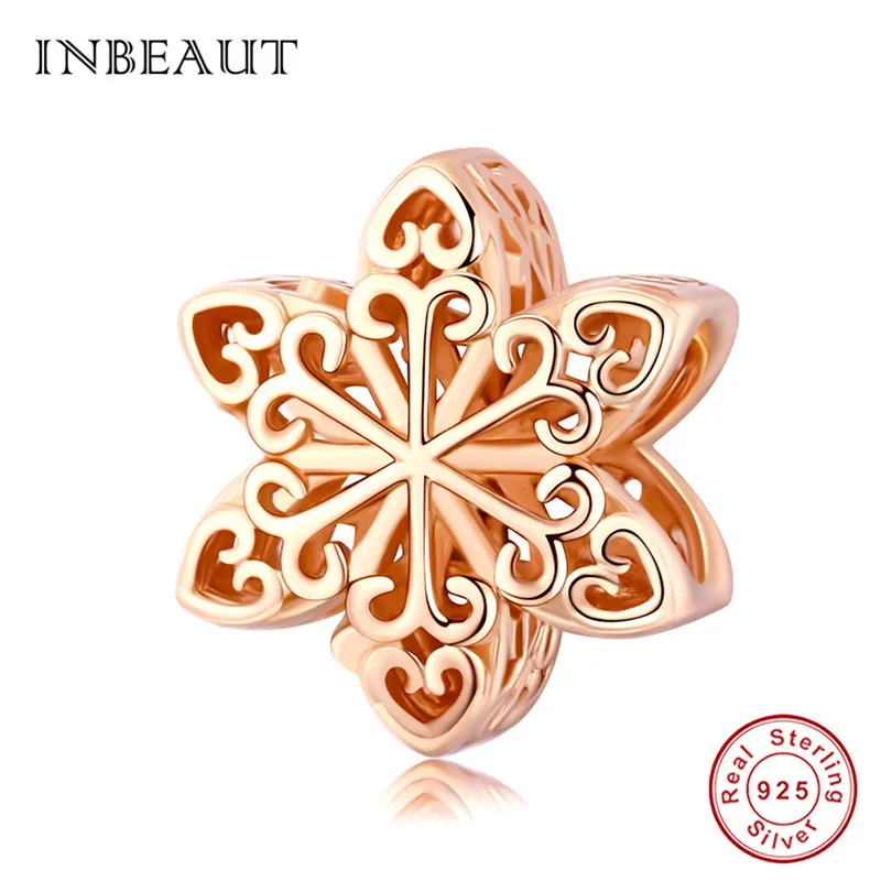 INBEAUT 100% 925 пробы Серебряный цветок сердце Снежинка бусины подходит бренд браслет