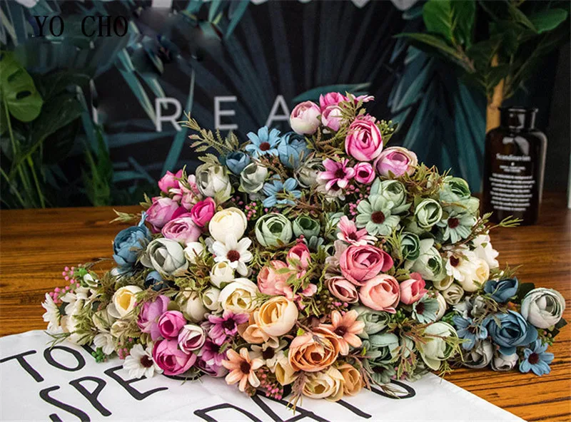 YO CHO Small Bridal Bouquets Silk Roses Wedding Bouquet Flowers Marriage Accessories Wedding Bouquets for Bridesmaids Decoration