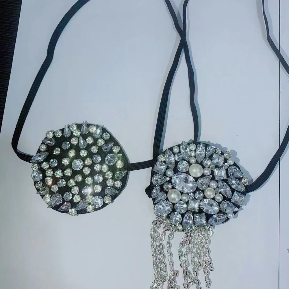 Customize Bling Crystal Pirate Eyeshade Christmas Eye Mask Face Jewelry for Women Luxury Rhinestone Pearls Cosplay One Eye Patch