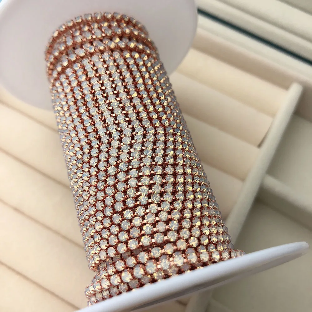 ss6 rhinestone cup chain opal colored base,fashion DIY jewelry crystal trim accessories,high quality opal egg new colors sew on 
