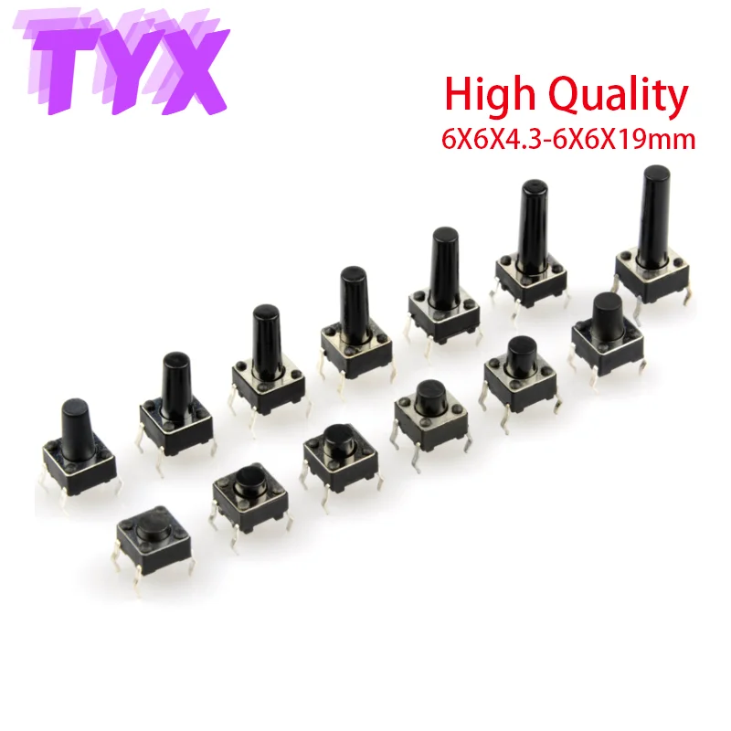 20 шт./лот сенсорный мини-кнопочный переключатель DIP 4-pin 6x6x4.5/5/6/8/10/11/12/13-19 мм 6*6*4 5 мм-19