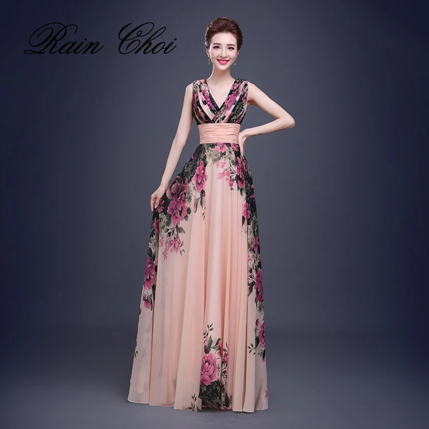 

Flower Pattern Floral Print Chiffon Formal Dress Gown Long Evening Dresses