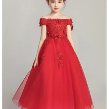 Платье принцессы с цветочной вышивкой и открытыми плечами для девочек; платья для дня рождения и свадьбы; костюм для конкурса; платье для причастия