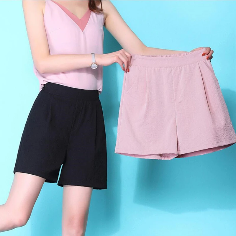 

Womens Shorts Summer New Fashion 2021 Breathable Cotton Linen Casual Bottoms Plus Size Solid Elastic Waist Black Pink White Gray