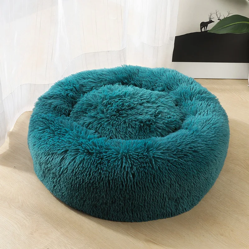 Плюшевая теплая круглая кровать для собаки питомник кошка диване корзина домашние животные продукты красочные Роскошные милые спальные кровати для маленьких средних собак кошек - Цвет: blue
