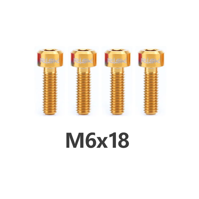 M6x18mm Gold Риска 4 шт. M6x16/18/20 мм титановый велосипедный дисковый тормоз крепежные болты горный тормозной суппорт для велосипеда болт Crank винты - Цвет: M6x18mm Gold