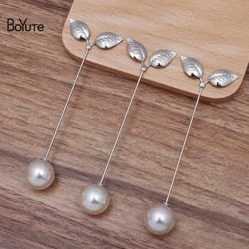

BoYuTe (20 Pieces/Lot) 12*32MM Metal Brass Leaf Lapel Pin with Pearl Stopper Brooch Pins Jewelry Accessories