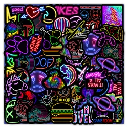 Lot de 10/30/50 autocollants de dessin animé néon, décalcomanies Graffiti pour guitare, bagages, voiture, jouet classique, bricolage pour enfants 