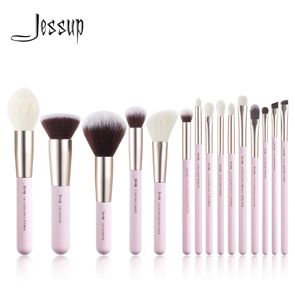 Jessup – ensemble de pinceaux de maquillage professionnels, 15 pièces, pour fond de teint, poudre, fard à paupières, mélangeur, blush