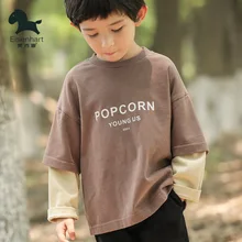 Love Xena/Детская Хлопковая футболка, имитация двух частей, осенняя одежда, стиль, для мальчиков, с принтом, свободный крой, корейский стиль, Cas