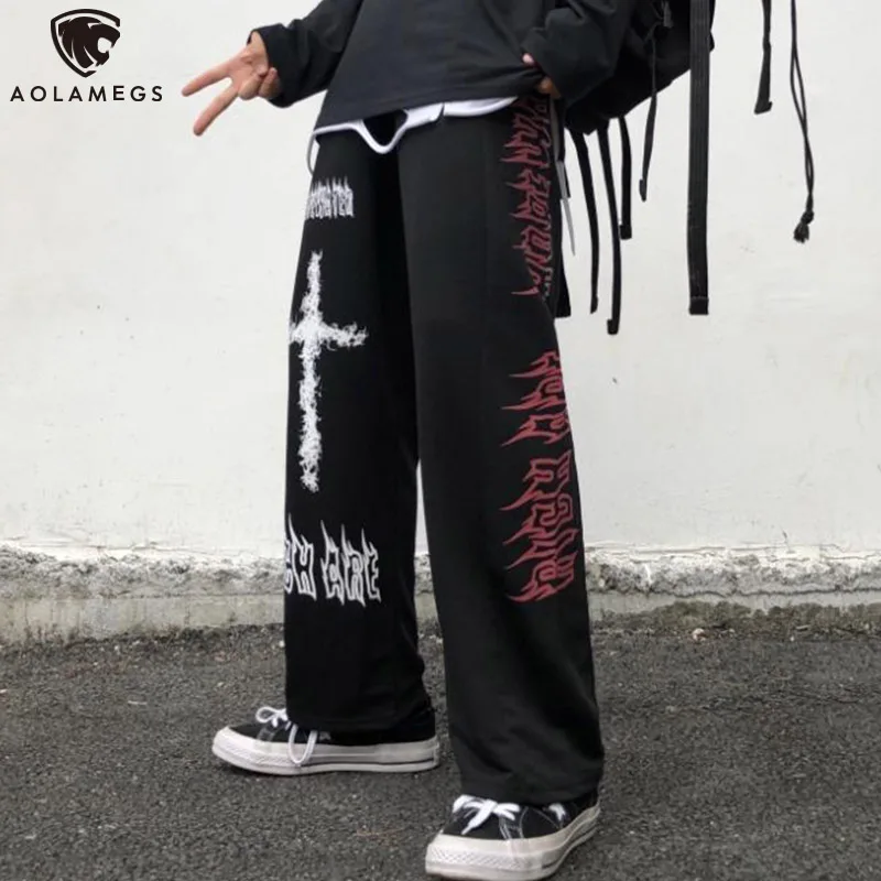 Wide Leg Sweatpants Gothic Pants Men Japanese Casual Sweatpants Graffiti Anime Punk Hippie Wide Leg Trouser Harajuku High Street Streetwear
