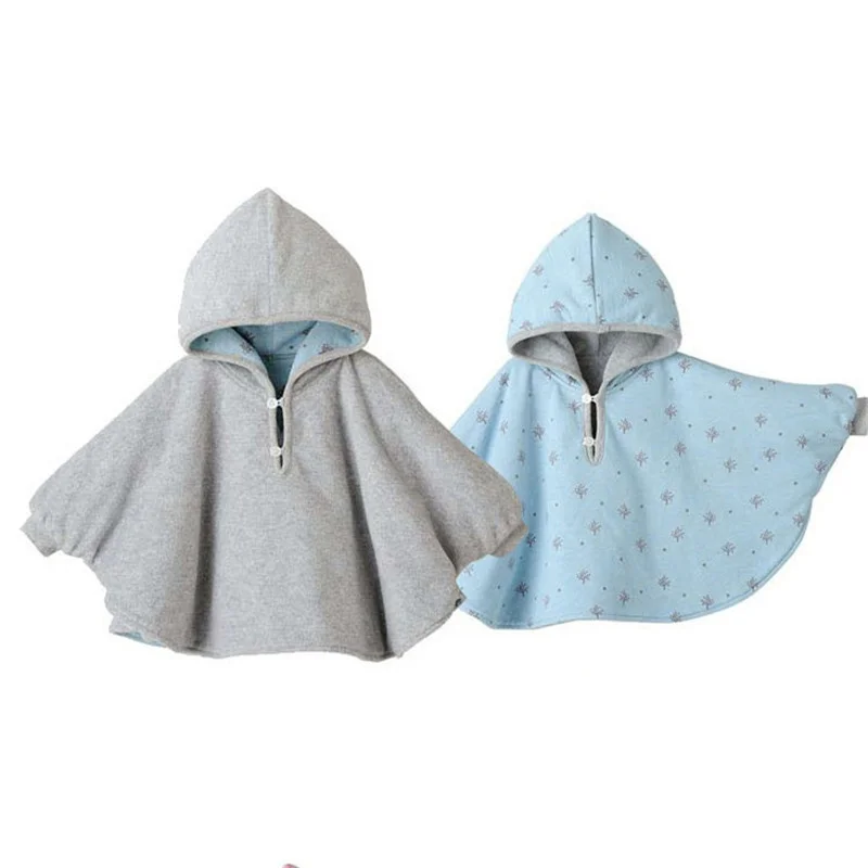 Куртки и пальто для маленьких мальчиков и девочек осенне-зимняя Двусторонняя накидка для малышей, детская верхняя одежда темно-синяя, розовая шаль для детей от 0 до 3 лет - Цвет: Небесно-голубой
