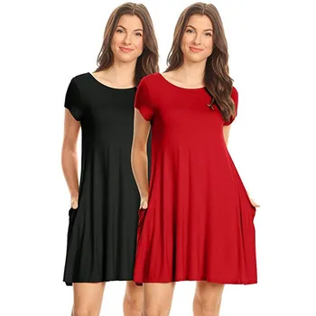 

Daily OWLPRINCESS 2020 New Multi-Color Loose round Neck Short-Sleeved Plain Pocket Dress Large Size Dress