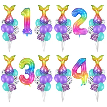 

17Pcs Mermaid Shell 40inch Number Balloon Set Teal Blue Purple Ballon Hawaii Mermaid Party Supplies Birthday Party Decoration