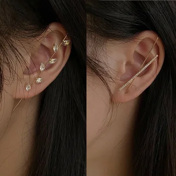 

AOMU Punk Crystal Rhinestone Metal Ear Bone Stud Earrings for Women Slash Surrounding Auricle Earrings Multiple Ways to Wear