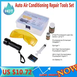 Leak Detector Kit Durable Multifunctional Automotive Air Conditioning Repair Tools LED UV Flashlight Protective Glasses Set