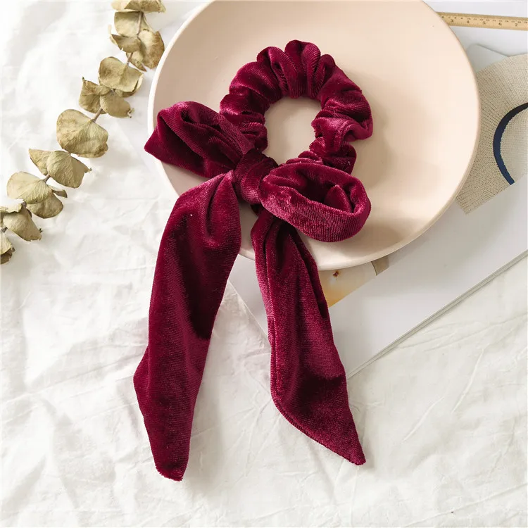 Velvet Ribbon Pleated Tie Elastic Hair Band Hair Headband Hair Accessories Women Solid Color Big Bow Girl Hair Band Bow Ornament - Цвет: A43-1