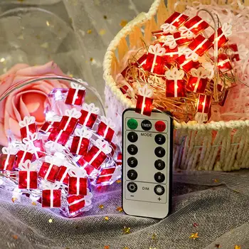 

LED 8Modes String Light Santa Claus Gift Box Shape Lamp Christmas Tree Pendant for Party Decor