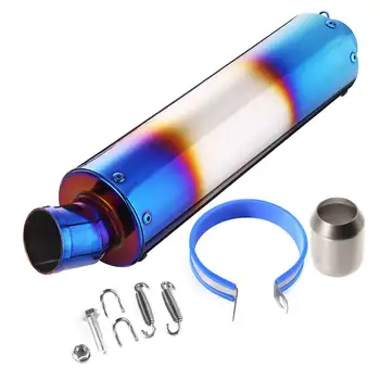 

38-48mm Motorcycle Exhaust Muffler Pipe with Clamp Grilled Blue Stainless Steel Universal For Honda/Yamaha/Kawasaki/Suzuki