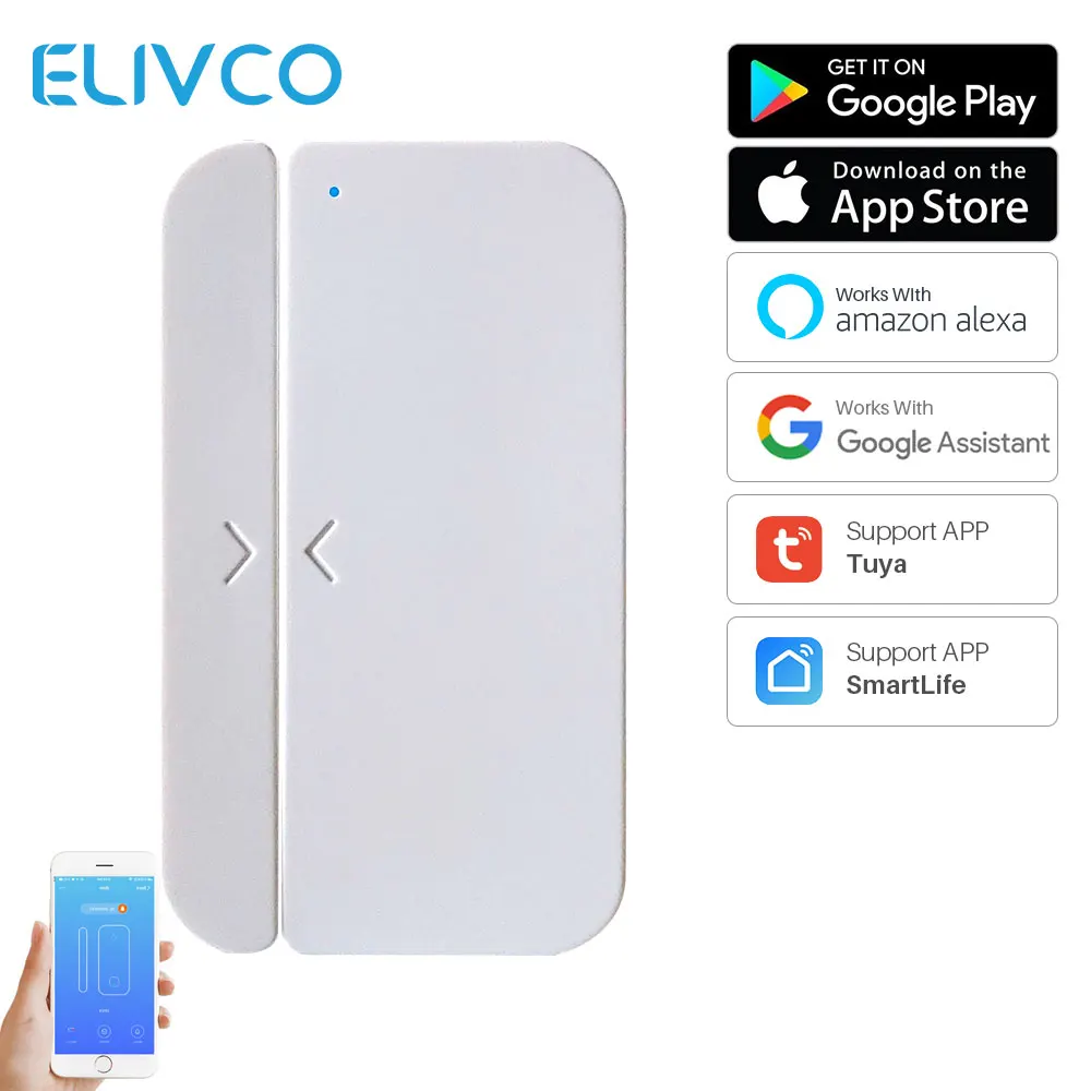 WiFi Door Alarm Window Sensor Detector Smart Home Security Tuya SmartLife App Control Compatible Amazon Alexa Google Assistant |