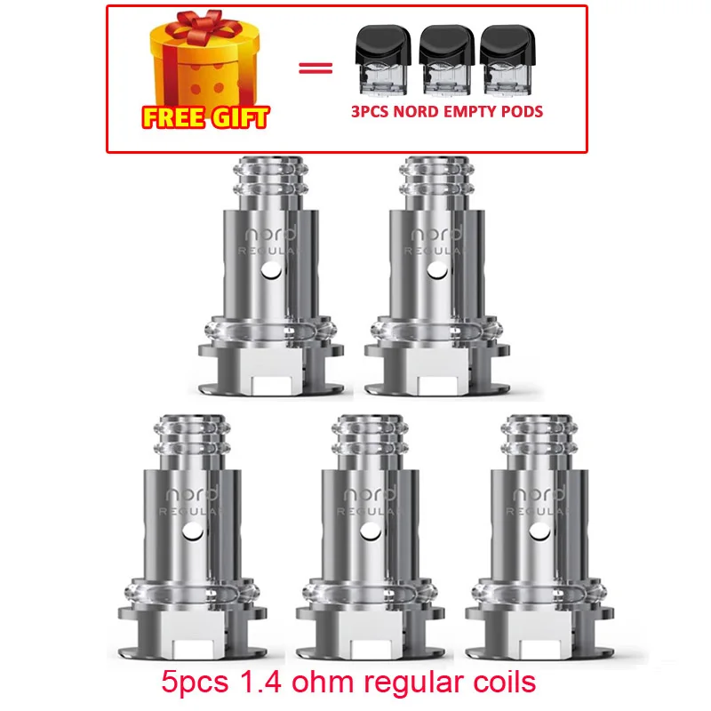5pcs1.4 regular coil Smok Nord Pod vape комплект с аккумулятором 1100 мАч 3 мл картридж сетка спиральная электронная сигарета Vape pod Kit vs SMOK novo - Цвет: 5pcs1.4 regular coil