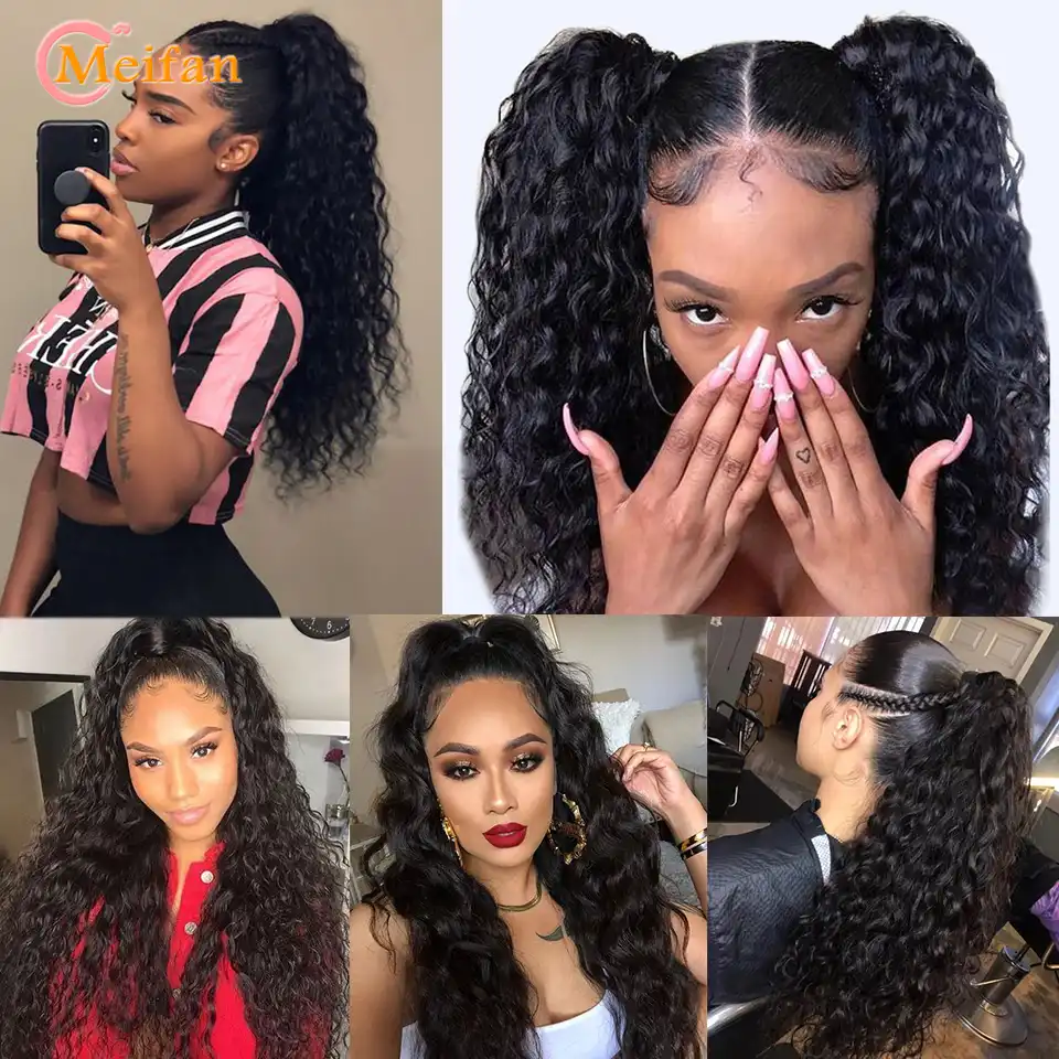 Meifan Long Afro Kinky Curly Ponytail Synthetic Hair Pieces Ribbon