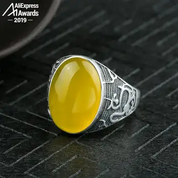 

13*18mm 6.18 Sale S925 Sterling Silver Ukraine Amber Rings Exaggerated Rings health rich lithuania Retro Handmade