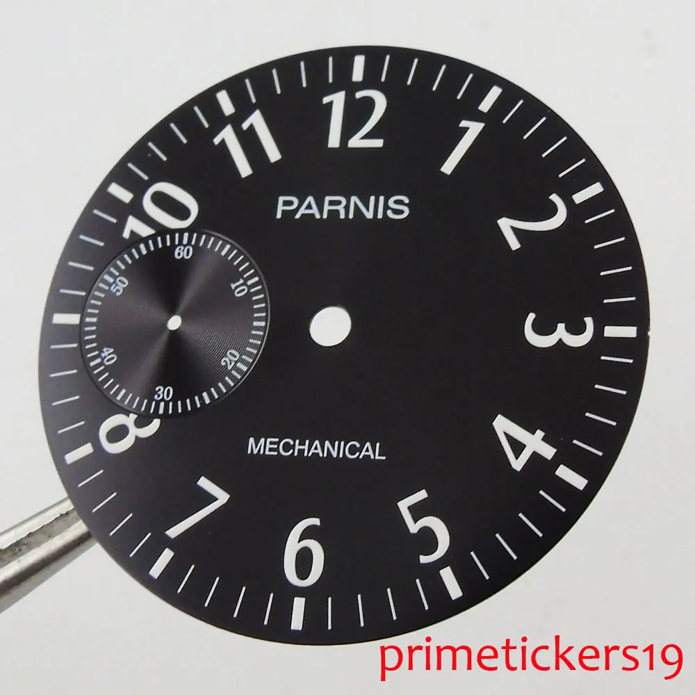 Часы PARNIS 38,9 мм с черным циферблатом и белыми цифрами, подходят для часов с механизмом чайки 6497