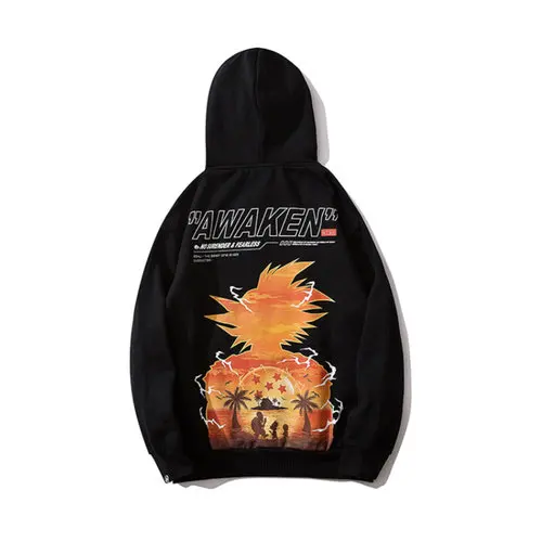 Осень зима мультфильм Dragon Ball Толстовка негабаритный хлопок Повседневная дикая Толстовка модный тренд дизайн Топ для женщин и мужчин - Цвет: Черный