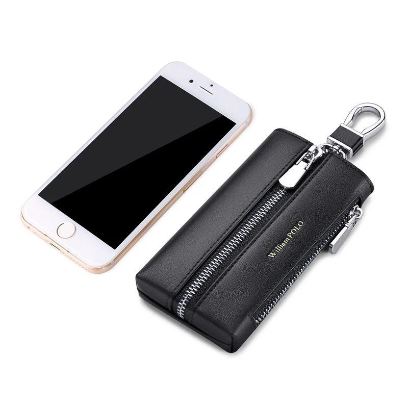 WILLIAMPOLO Key Organizer Fashion Genuine Leather Key Wallet with Hook Zipper Closure Case Car Box key case key holder key organizer key purse key protector