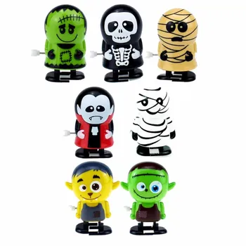 

7pcs/ Set Halloween Party Toy Funny Durable Chic Funny Winding-up Toy Cartoon Clockwork Toy Jumping Toy for Kids Girls Baby