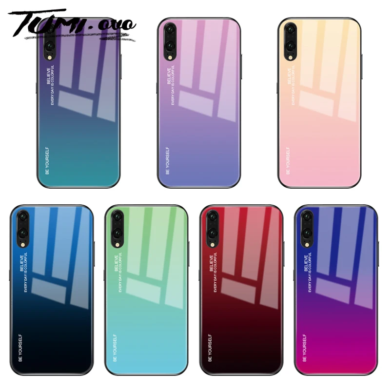Роскошный градиентный чехол из закаленного стекла для Huawei Honor 7A 7C Pro Y5 2018 Y6 Y7 Y9 Prime